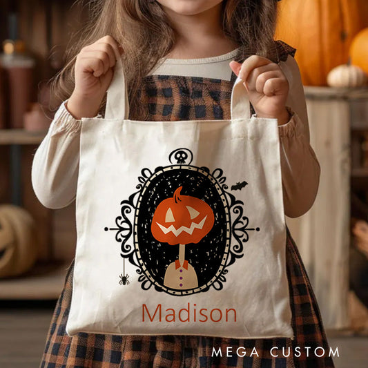 【🔥Hot Sale🔥】Personalized Pumpkin Illustration in Ornate Frame Featuring Name for a Sophisticated Halloween Decoration Tote Bag