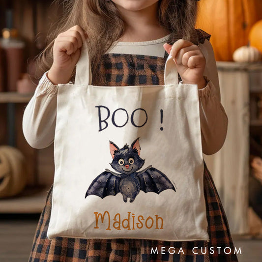 【🔥Hot Sale🔥】Personalized Boo Bat Featuring Name for a Spooky and Playful Halloween Decoration Tote Bag