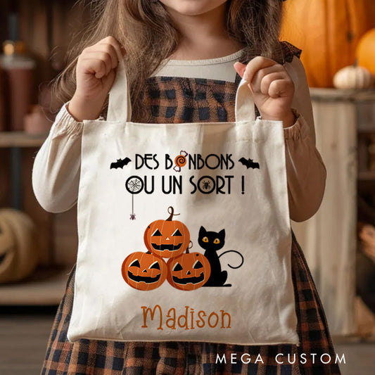 【🔥Hot Sale🔥】Personalized Trick or Treat Featuring Pumpkins Cats and Bats for a Fun Halloween Decoration Tote Bag