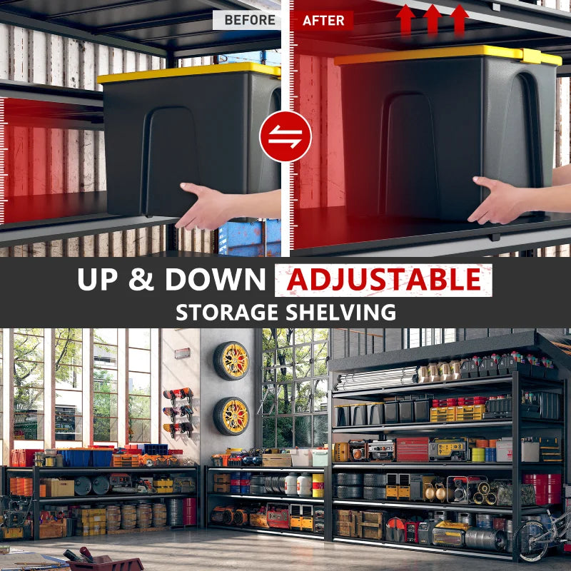 【🔥Factory Direct Clearout Sale🔥】2-Pack 60"W 5-Tier Garage Shelves 6000LBS Heavy Duty Garage Shelving Adjustable & Anti-Scratch Garage Shelving for Basement Warehouse