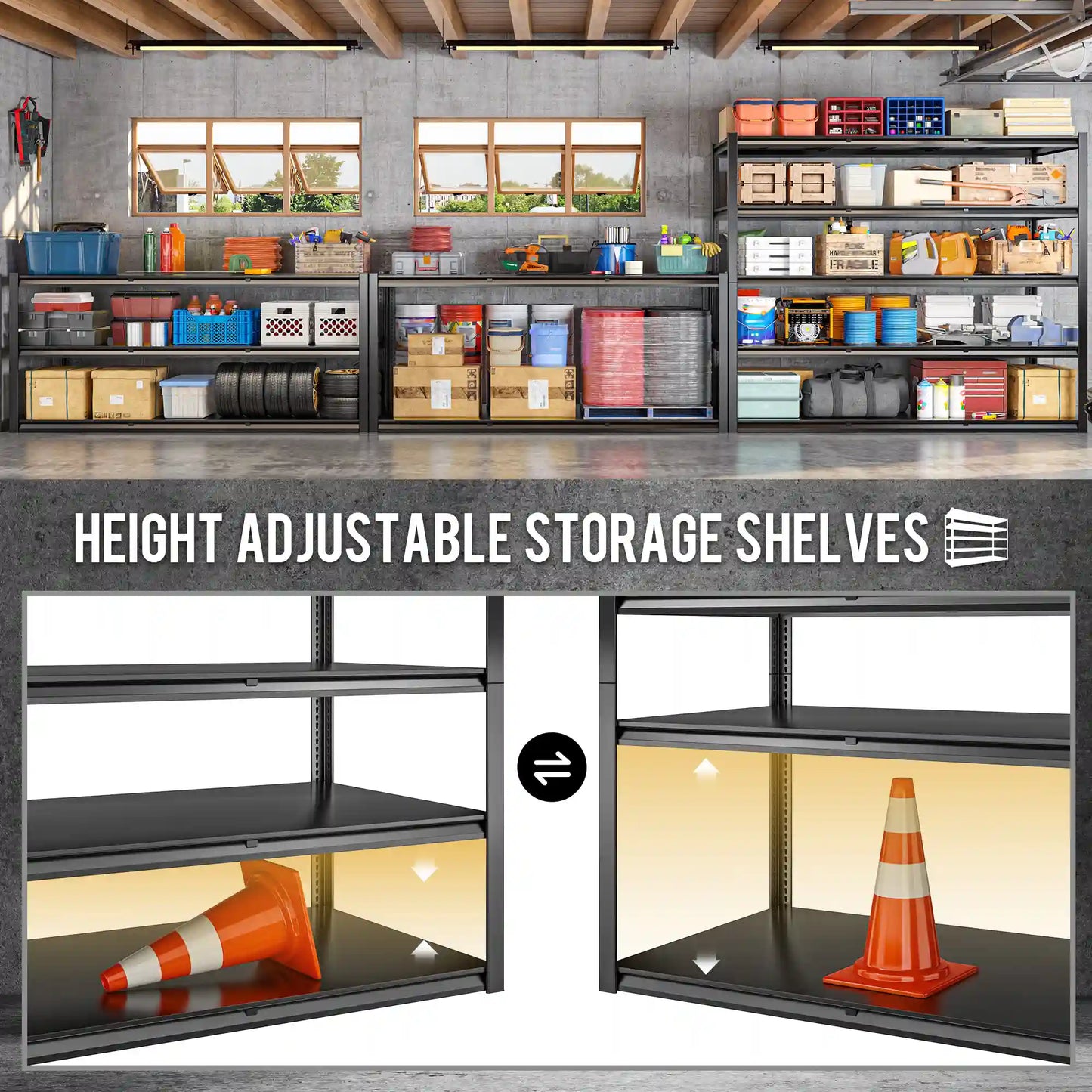 【🔥Factory Direct Clearout Sale🔥】60"W x 72"H 5-Tier Industrial Garage Shelving,3000LBS Heavy Duty Storage Shelves,Adjustable Metal Shelving for Basement Warehouse