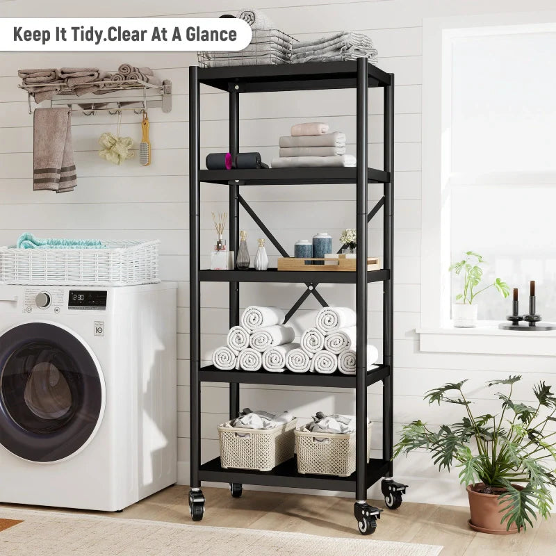 【🔥Factory Direct Clearout Sale🔥】5-Tier BookShelf Steel Wire Shelving with Wheels 31.5"W Living Room Rack WaterProof Bathroom Storage Shelf