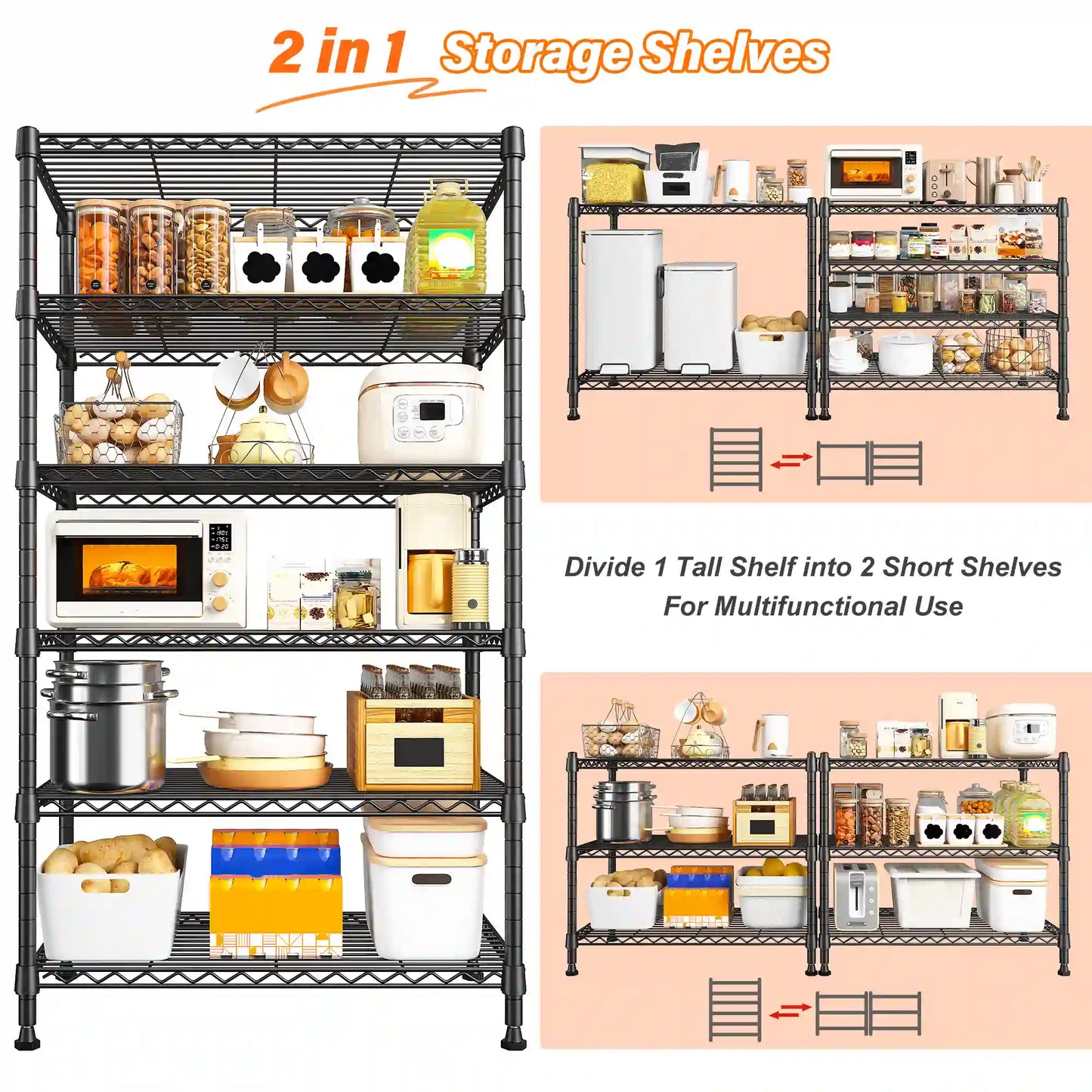 【🔥Factory Direct Clearout Sale🔥】71"H Wire Shelving Units,6 Tier Storage Shelves,Adjustable Detachable Storage Shelving Unit for Kitchen Laundry Pantry Garage Commercial