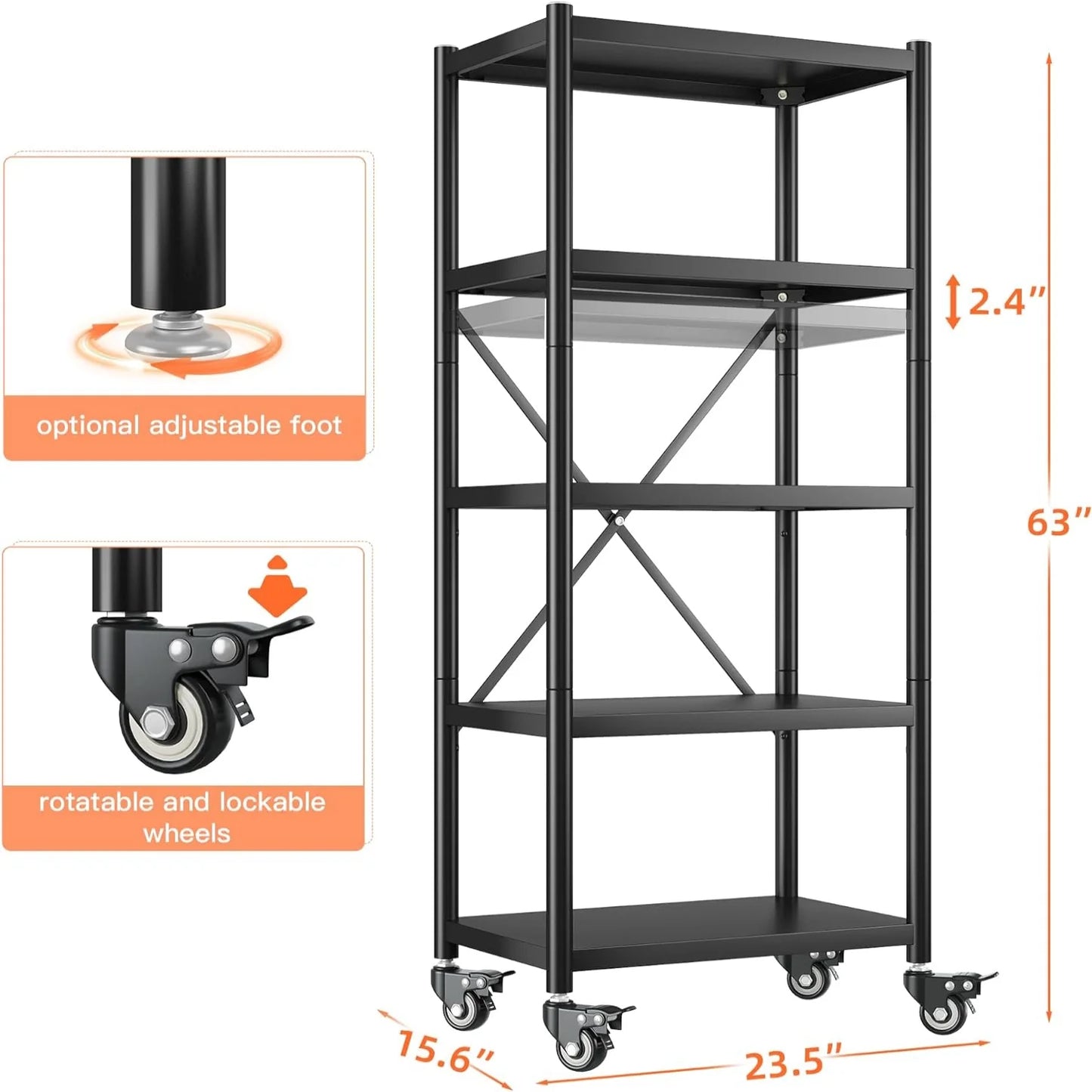 【🔥Factory Direct Clearout Sale🔥】5-Tier BookShelf Steel Wire Shelving with Wheels 31.5"W Living Room Rack WaterProof Bathroom Storage Shelf
