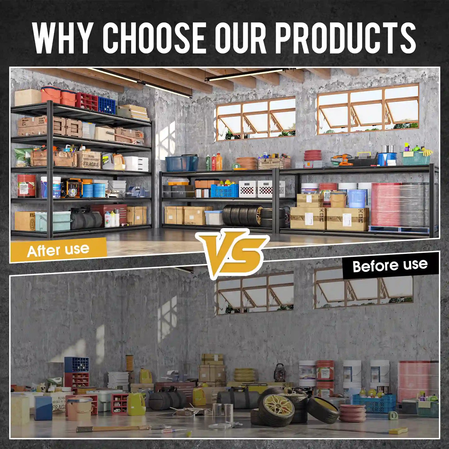 【🔥Factory Direct Clearout Sale🔥】60"W x 72"H 5-Tier Industrial Garage Shelving,3000LBS Heavy Duty Storage Shelves,Adjustable Metal Shelving for Basement Warehouse