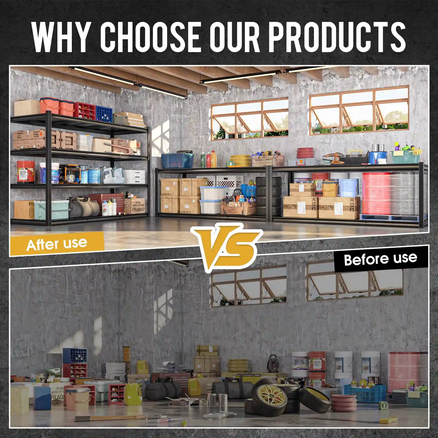 【🔥Factory Direct Clearout Sale🔥】60"W 4-Tier Heavy Duty Industrial Shelving Units, Adjustable Metal Storage Shelves Racks for Garage, Warehouse, Basement, 2650LBS
