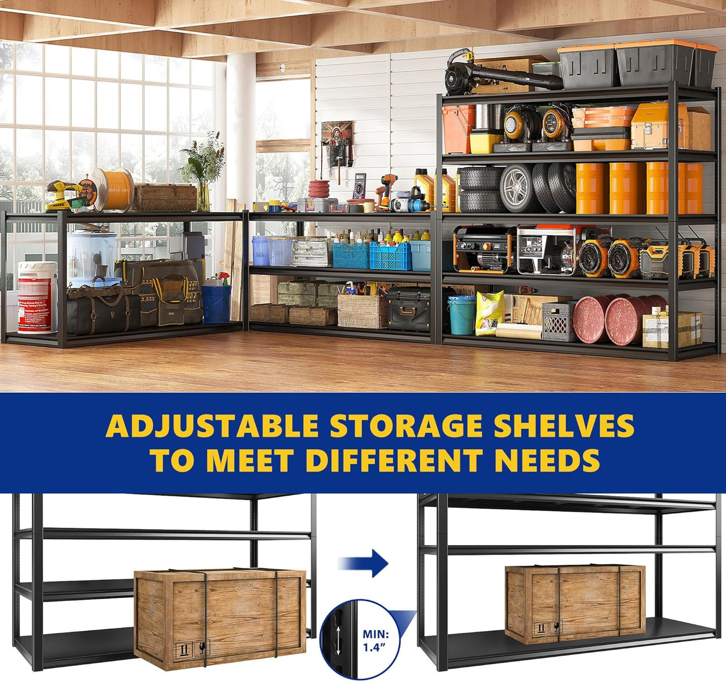 【🔥Factory Direct Clearout Sale🔥】2 Packs 72.2"H Garage Storage Shelves 3000LBS Heavy Duty Rack, Industrial Shelves for Basement Warehouse