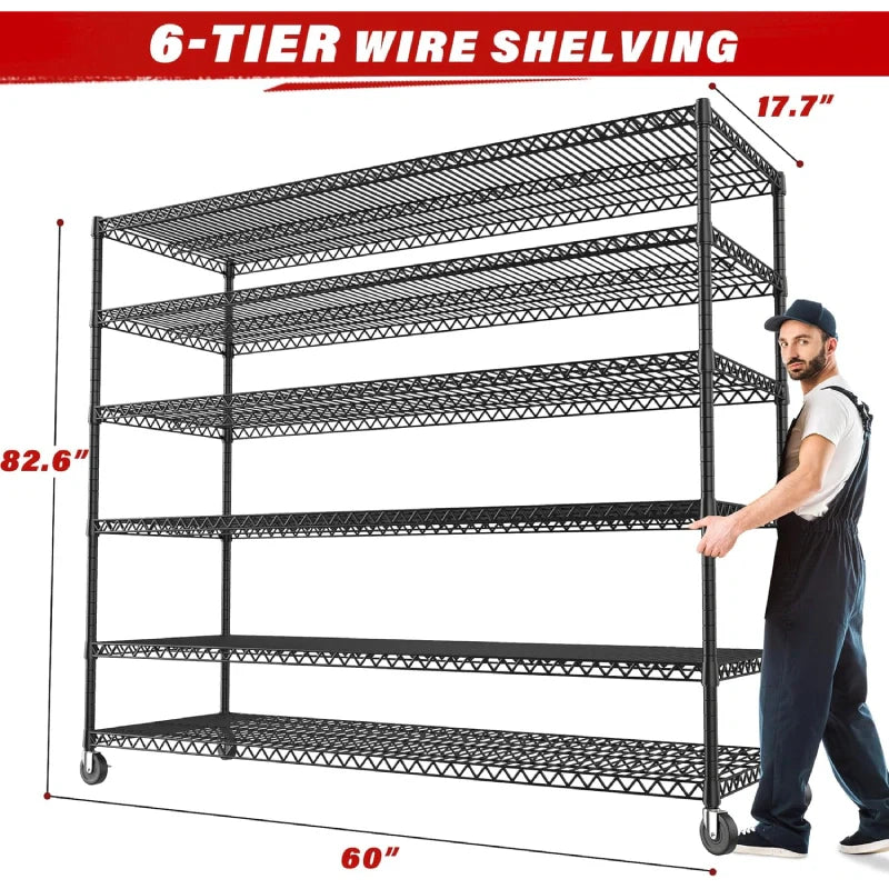 【🔥Factory Direct Clearout Sale🔥】60''W X 82.6" H Wire Shelves on Wheels, 3598 lbs Heavy Duty Commercial Shelving Rack, Adjustable Steel Shelves for Kitchen Pantry