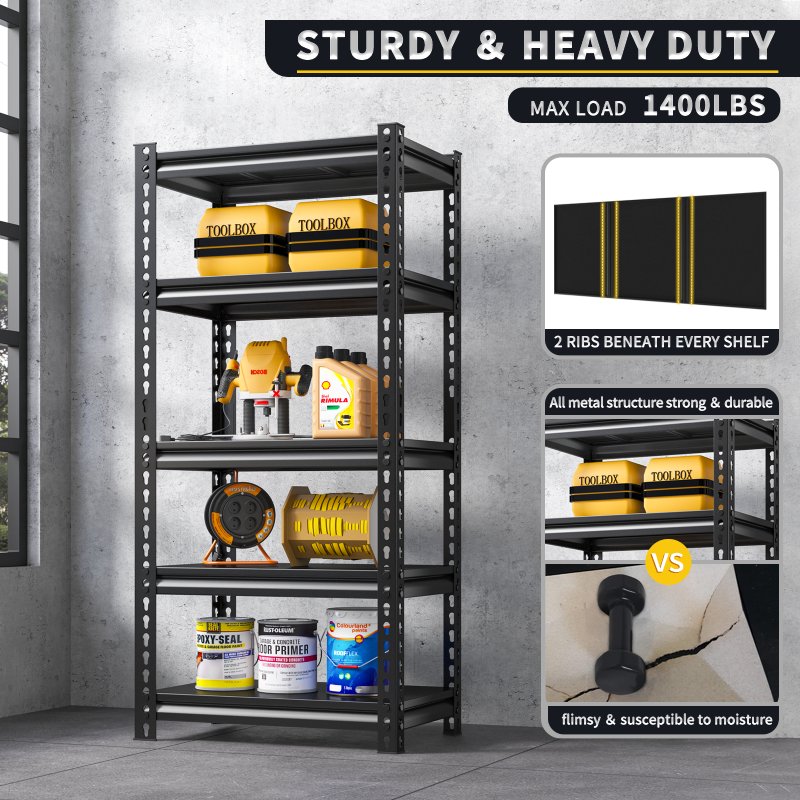 【🔥Factory Direct Clearout Sale🔥】28"W  Metal Shelving Units 1400 Lbs Adjustable Utility Shelves, Black