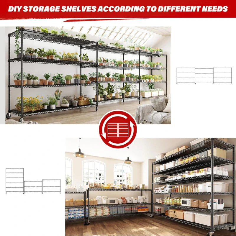 【🔥Factory Direct Clearout Sale🔥】60''W X 82.6" H Wire Shelves on Wheels, 3598 lbs Heavy Duty Commercial Shelving Rack, Adjustable Steel Shelves for Kitchen Pantry