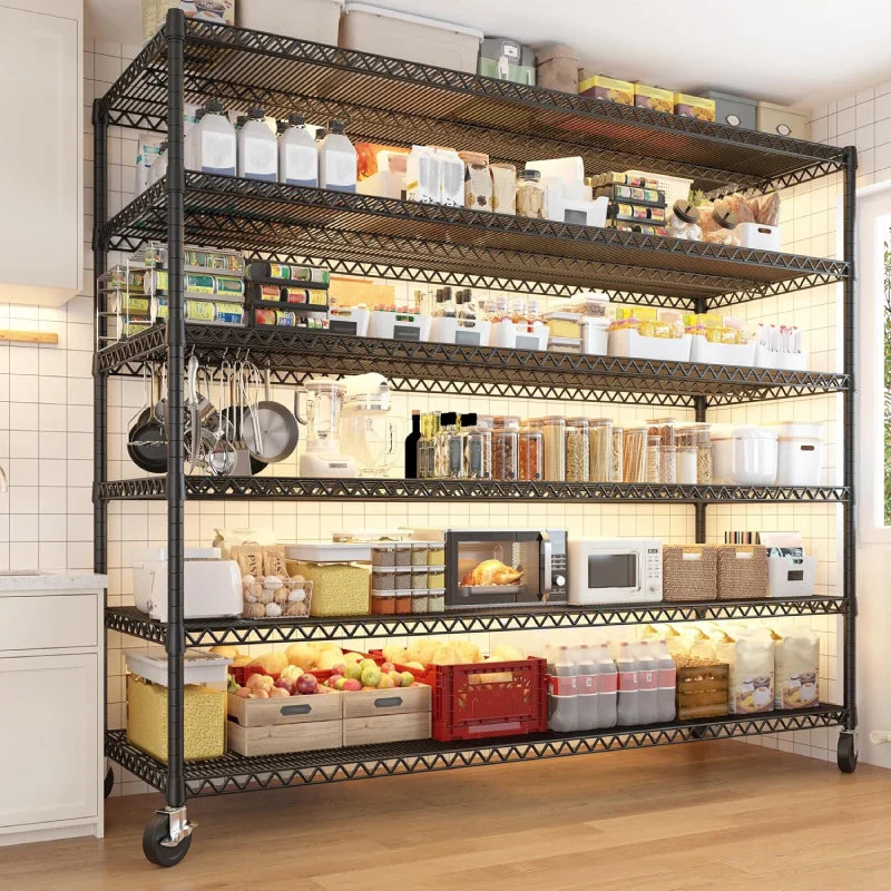 【🔥Factory Direct Clearout Sale🔥】60''W X 82.6" H Wire Shelves on Wheels, 3598 lbs Heavy Duty Commercial Shelving Rack, Adjustable Steel Shelves for Kitchen Pantry