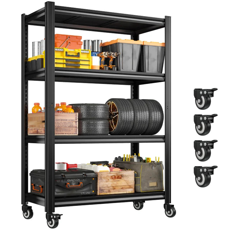 【🔥Factory Direct Clearout Sale🔥】59.8"H 4-Tier Rolling Metal Shelving Rack 530LBS Adjustable Shelving Units for Pantry, Kitchen, Basement