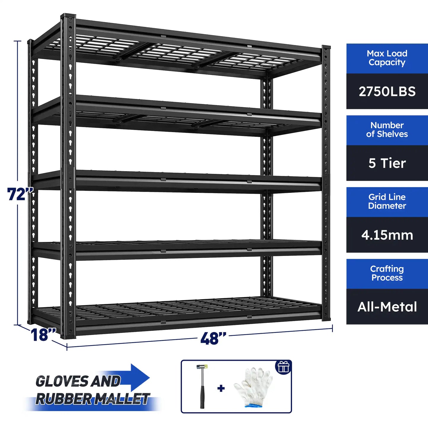 【🔥Factory Direct Clearout Sale🔥】Food Store Shelves 5-Tier Adjustable Shelving 48"W x 72"H 2750 LBS for kitchen, Warehouse, Basement, Workshop