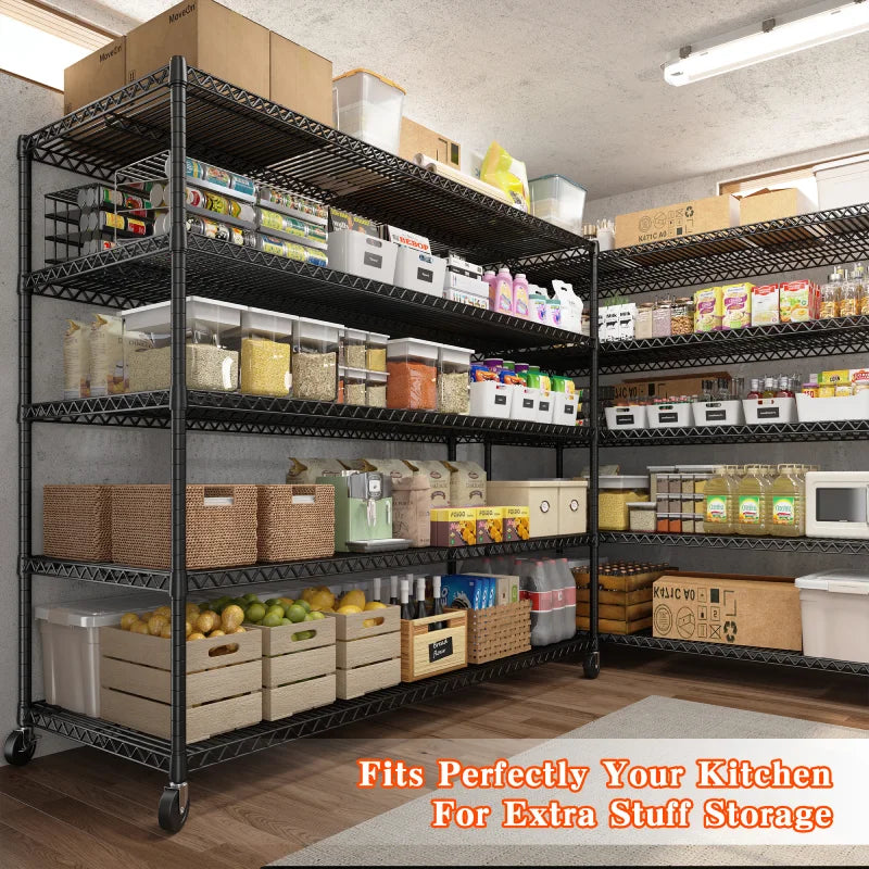 【🔥Factory Direct Clearout Sale🔥】60" W Steel Wire Shelving Units on Wheels, 5-Tier Adjustable, 3200lbs Heavy Duty Storage Shelves for Garage Kitchen Pantry Commercial