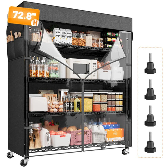 【🔥Factory Direct Clearout Sale🔥】35"W Wire Shelving Units with Wheels, Metal Shelves with Cover, 5-Tier Adjustable Shelving Rack for Kitchen Pantry Basement