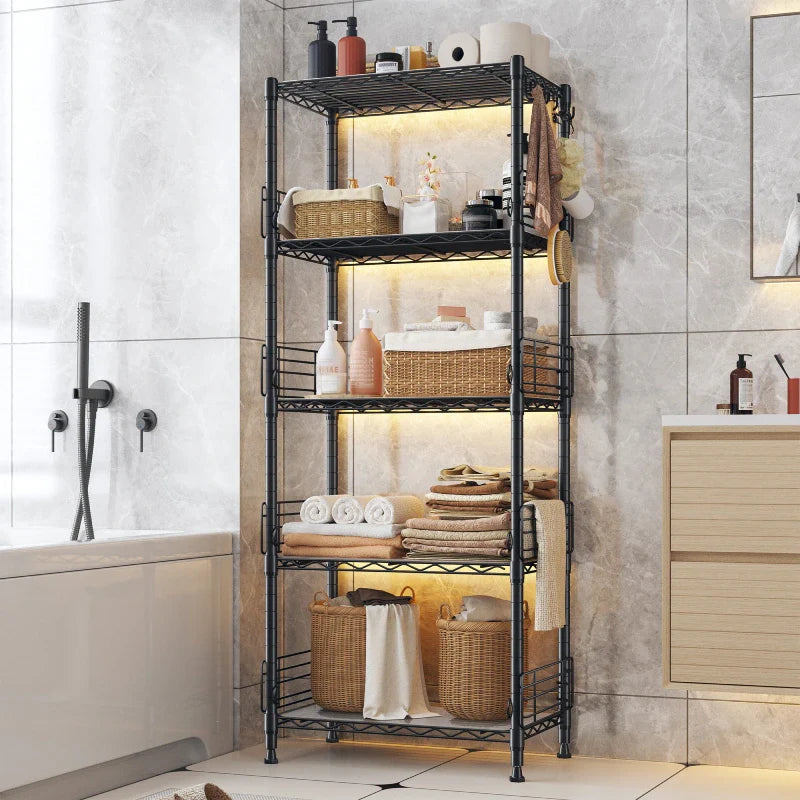 【🔥Factory Direct Clearout Sale🔥】21.7"W Wire Shelving Units, 5-Tier Adjustable Metal Shelves with 5 Hooks & Shelf Liners, Storage Rack for Pantry Bathroom Dorm
