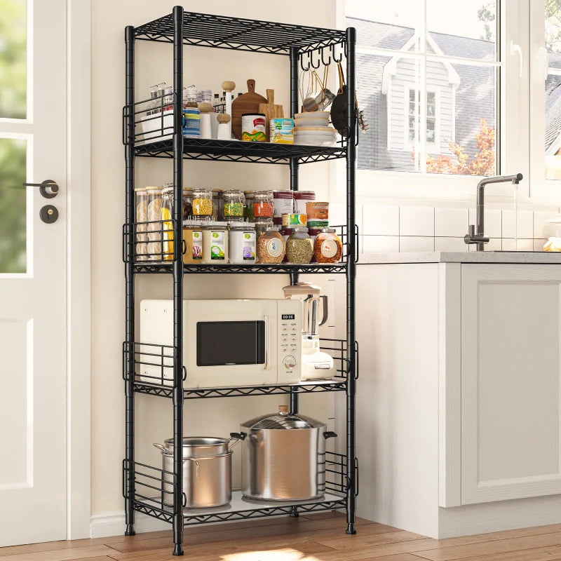 【🔥Factory Direct Clearout Sale🔥】21.7"W Wire Shelving Units, 5-Tier Adjustable Metal Shelves with 5 Hooks & Shelf Liners, Storage Rack for Pantry Bathroom Dorm