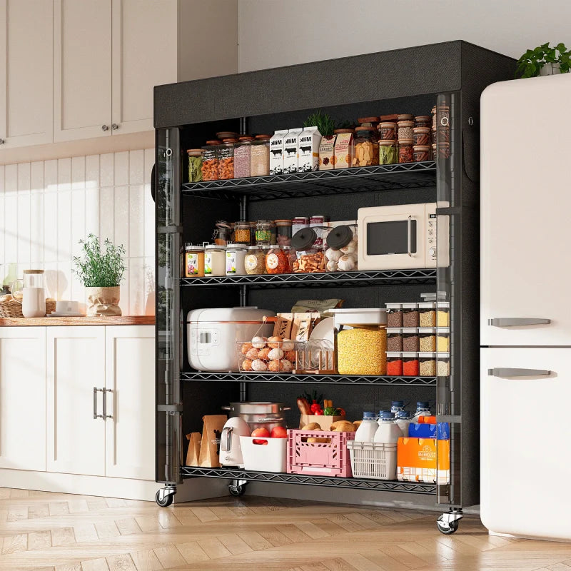 【🔥Factory Direct Clearout Sale🔥】35"W Wire Shelving Units with Wheels, Metal Shelves with Cover, 5-Tier Adjustable Shelving Rack for Kitchen Pantry Basement
