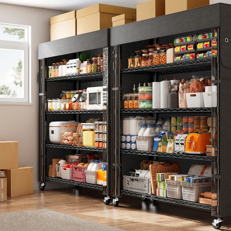 【🔥Factory Direct Clearout Sale🔥】35"W Wire Shelving Units with Wheels, Metal Shelves with Cover, 5-Tier Adjustable Shelving Rack for Kitchen Pantry Basement