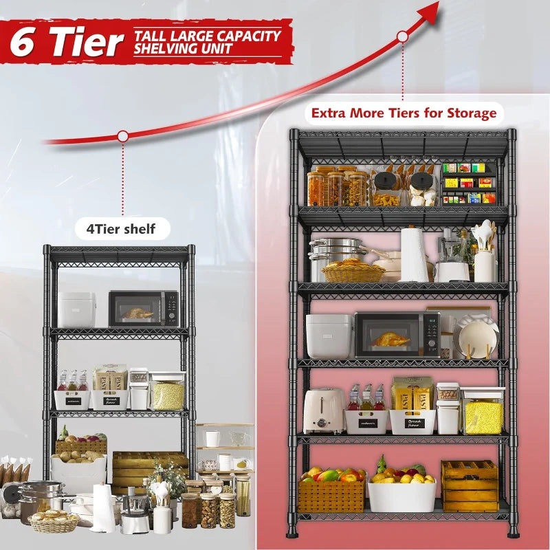 【🔥Factory Direct Clearout Sale🔥】35"W Wire Storage Shelving Units, 6-Tier Adjustable, 1000lbs Metal Shelf for Kitchen Pantry Basement