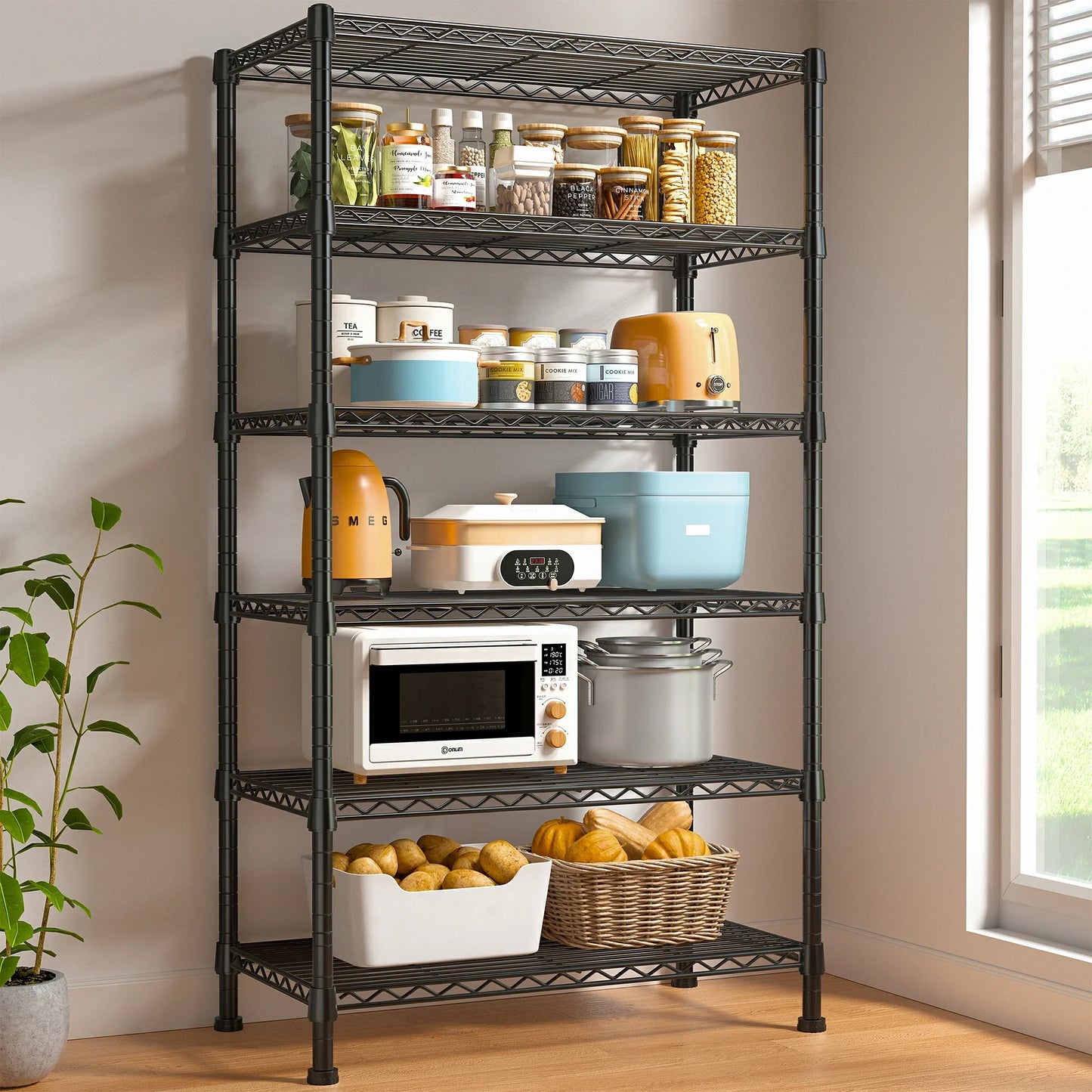 【🔥Factory Direct Clearout Sale🔥】6-Tier Wire Shelving Units, 1000lbs Metal Wire Rack, Adjustable Pantry Shelf, Outdoor Metal Shelves