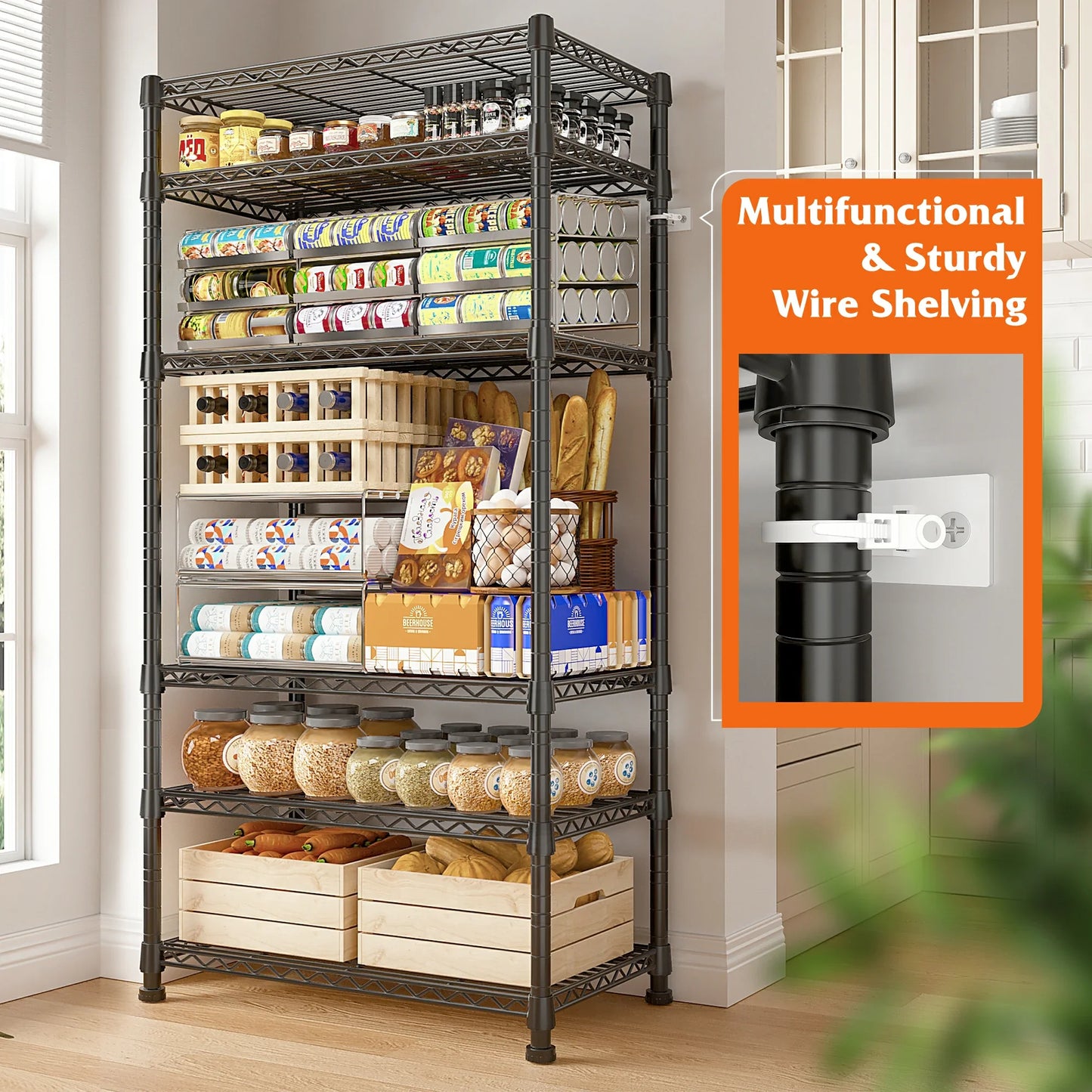【🔥Factory Direct Clearout Sale🔥】6-Tier Wire Shelving Units, 1000lbs Metal Wire Rack, Adjustable Pantry Shelf, Outdoor Metal Shelves