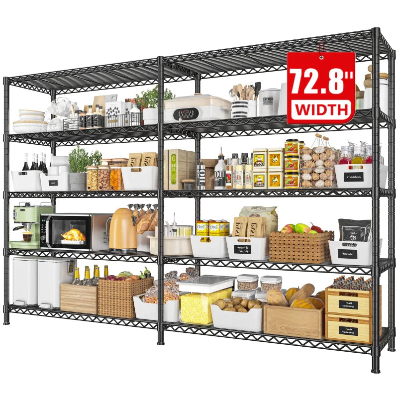 【🔥Factory Direct Clearout Sale🔥】72.8” W Metal Shelving Units, Adjustable Wire Shelves for Storage, 5-Wire Shelving Rack for Pantry Kitchen Supermarket