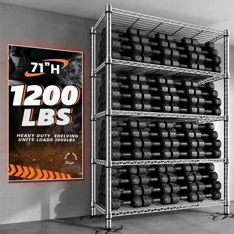 【🔥Factory Direct Clearout Sale🔥】35.5"W Wire Shelving, 5-Tier Adjustable Metal Shelves for Kitchen Pantry Loads 1200LBS,Chrome