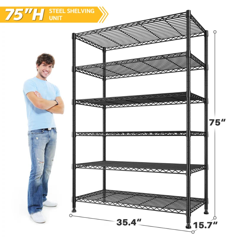 【🔥Factory Direct Clearout Sale🔥】35.4"W Wire Shelving Units, 6-Tier Adjustable, Metal Wire Shelves for Pantry Kitchen Commercial 1200lbs Total Capacity