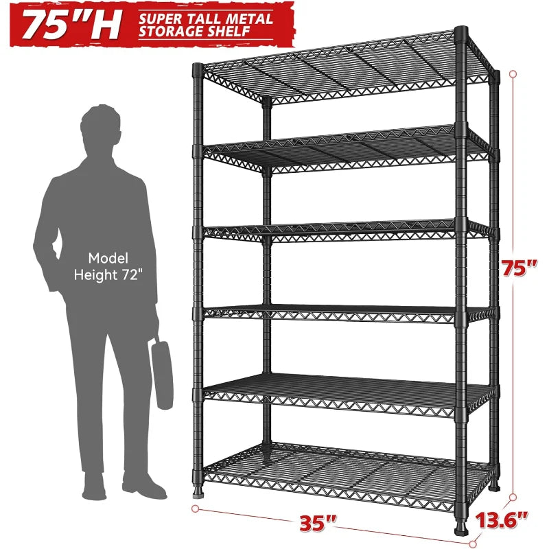 【🔥Factory Direct Clearout Sale🔥】35"W Wire Storage Shelving Units, 6-Tier Adjustable, 1000lbs Metal Shelf for Kitchen Pantry Basement