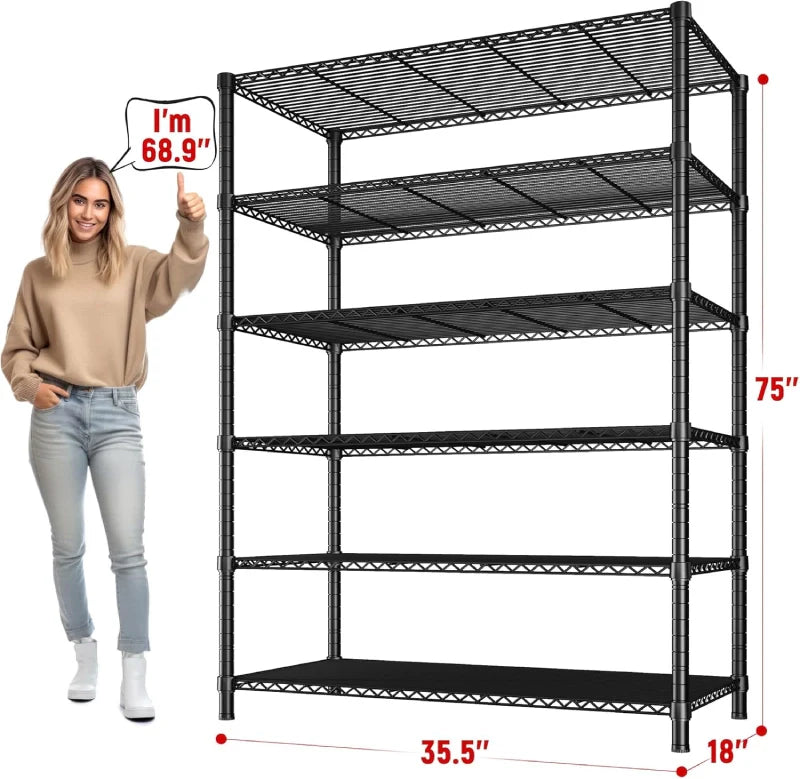 【🔥Factory Direct Clearout Sale🔥】35.5"W Wire Storage Shelves, 6-Tier Adjustable Outdoor Metal Shelves for Kitchen Pantry Basement
