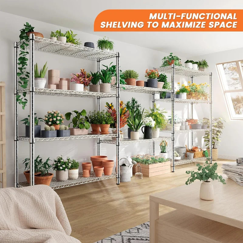 【🔥Factory Direct Clearout Sale🔥】35.5"W Wire Shelving, 5-Tier Adjustable Metal Shelves for Kitchen Pantry Loads 1200LBS,Chrome