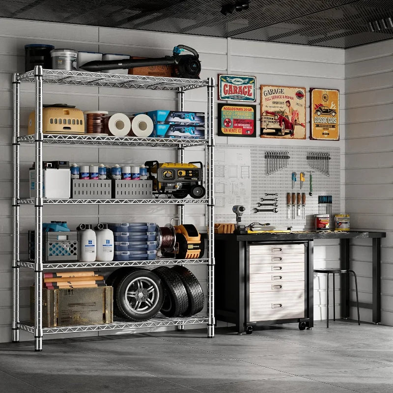 【🔥Factory Direct Clearout Sale🔥】35.5"W Wire Shelving, 5-Tier Adjustable Metal Shelves for Kitchen Pantry Loads 1200LBS,Chrome