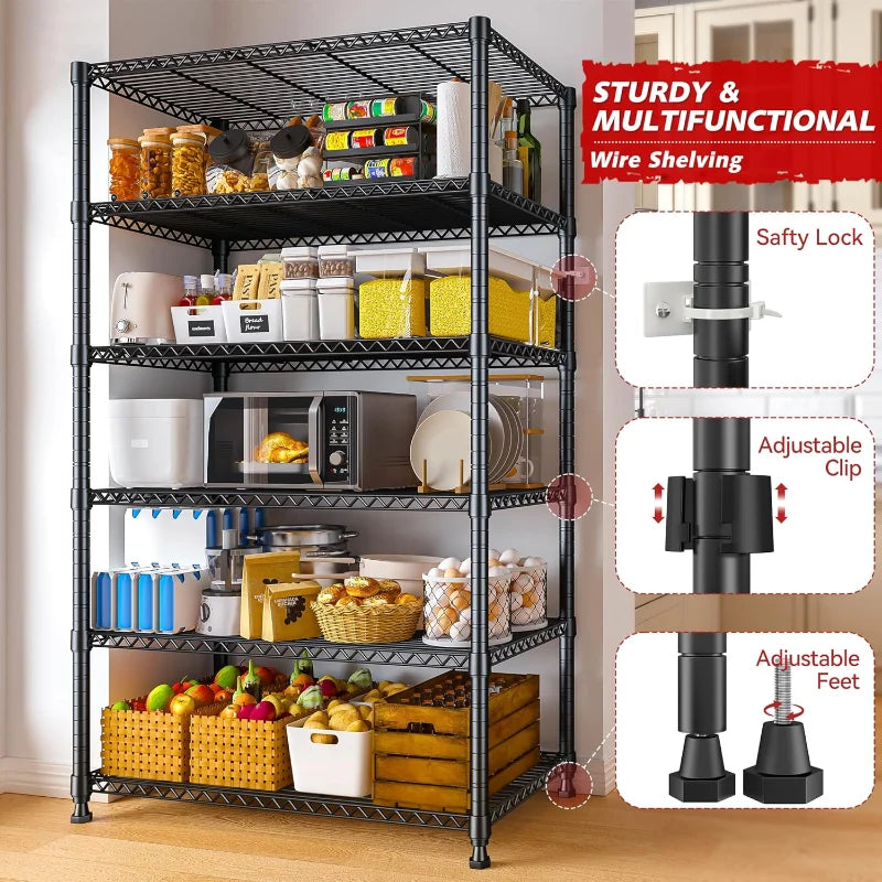 【🔥Factory Direct Clearout Sale🔥】35"W Wire Storage Shelving Units, 6-Tier Adjustable, 1000lbs Metal Shelf for Kitchen Pantry Basement