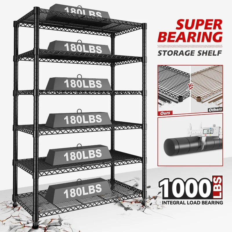 【🔥Factory Direct Clearout Sale🔥】35"W Wire Storage Shelving Units, 6-Tier Adjustable, 1000lbs Metal Shelf for Kitchen Pantry Basement