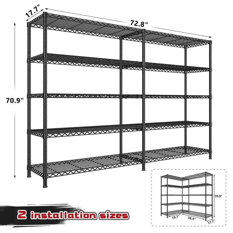 【🔥Factory Direct Clearout Sale🔥】72.8” W Metal Shelving Units, Adjustable Wire Shelves for Storage, 5-Wire Shelving Rack for Pantry Kitchen Supermarket