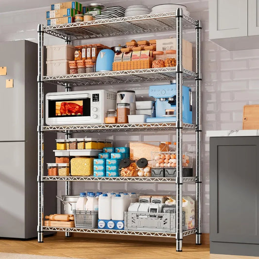 【🔥Factory Direct Clearout Sale🔥】35.5"W Wire Shelving, 5-Tier Adjustable Metal Shelves for Kitchen Pantry Loads 1200LBS,Chrome
