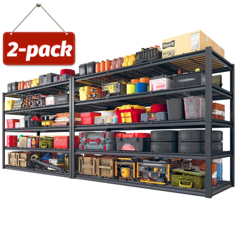 【🔥Factory Direct Clearout Sale🔥】2-Pack 60" W Industrial Steel Shelving Heavy Duty Adjustable Garage Shelves for Warehouse, Garage, Basement