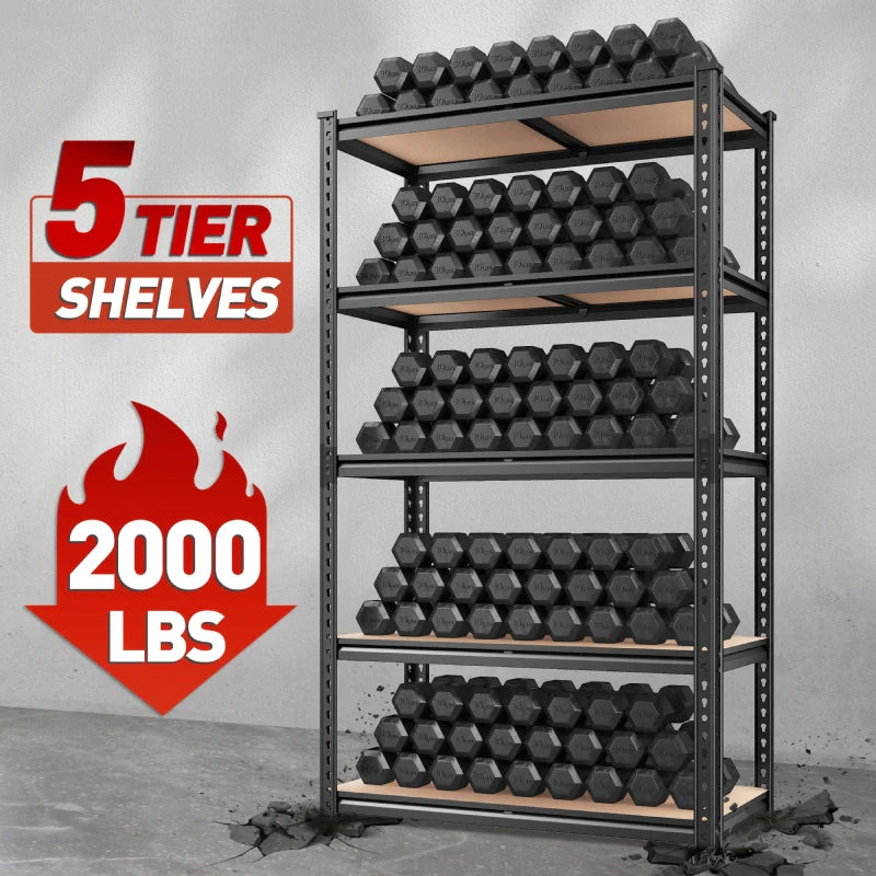 【🔥Factory Direct Clearout Sale🔥】35.5“W Garage Shelf, 5-Tier Adjustable, 2000LBS Steel Shelving Racks, Boltless Shelving Units for Pantry Kichen Closet