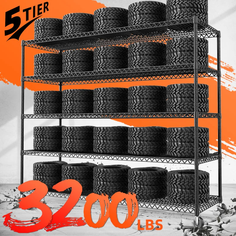 【🔥Factory Direct Clearout Sale🔥】60" W Steel Wire Shelving Units on Wheels, 5-Tier Adjustable, 3200lbs Heavy Duty Storage Shelves for Garage Kitchen Pantry Commercial