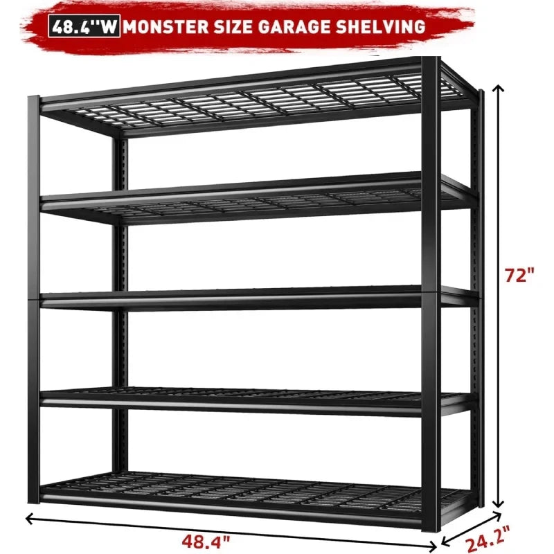 【🔥Factory Direct Clearout Sale🔥】48.4"W 3000 LBS Metal Storage Shelves for Garage Inventory Shelving 5 Tiers  Adjustable Basement Shelving Units for Warehouse