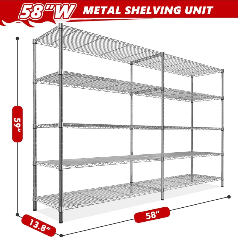 【🔥Factory Direct Clearout Sale🔥】58" W Storage Shelves Wire Shelving Unit 1400LB Metal Shelves,Chrome
