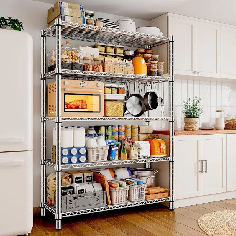 【🔥Factory Direct Clearout Sale🔥】35.5"W Wire Shelving, 5-Tier Adjustable Metal Shelves for Kitchen Pantry Loads 1200LBS,Chrome