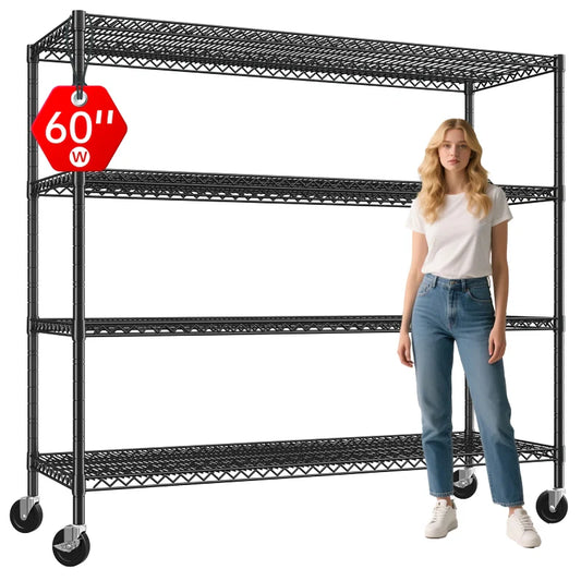 【🔥Factory Direct Clearout Sale🔥】60" W Wire Rack Shelving on Wheels, 2878lbs Heavy Duty Metal Shelves Adjustable, Commercial Shelves for Garage Pantry Kitchen