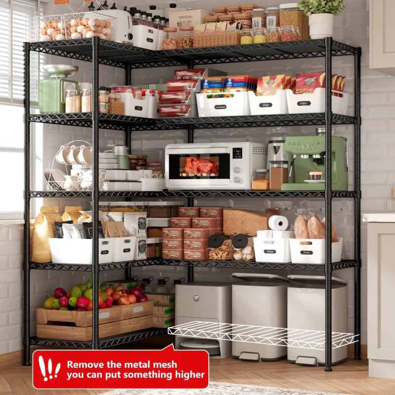 【🔥Factory Direct Clearout Sale🔥】62"W Wire Shelving Units Load 1550LBS, 5-Tier Metal L Shaped Wire Shelves, Adjustable Shelving Rack for Pantry Kitchen Basement