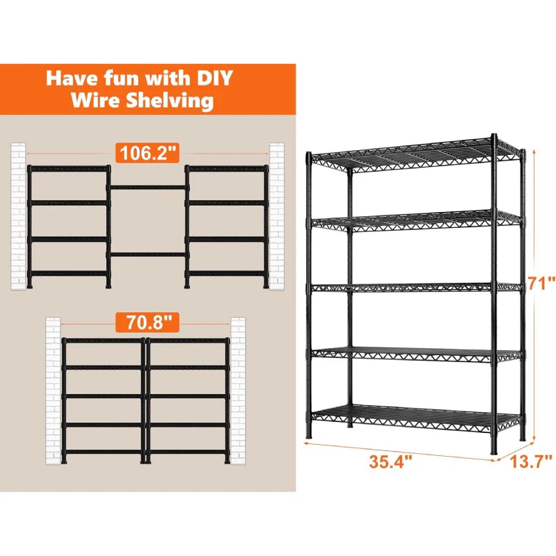 【🔥Factory Direct Clearout Sale🔥】35.4"W Wire Shelving Units, 5 Tier Adjustable Storage Rack, Metal Commercial Shelves for Pantry Kitchen Dorm