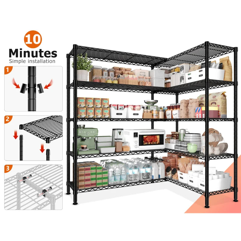 【🔥Factory Direct Clearout Sale🔥】72"H Wire Shelving, 1600Lbs Metal L Shaped Shelves Adjustable, 70"W Storage Racks for Pantry Kitchen