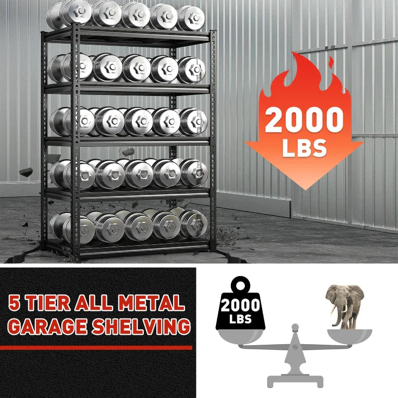 【🔥Factory Direct Clearout Sale🔥】Shelves 2000 Lbs, Garage Shelving 5 Tier Adjustable Black Metal Shelf