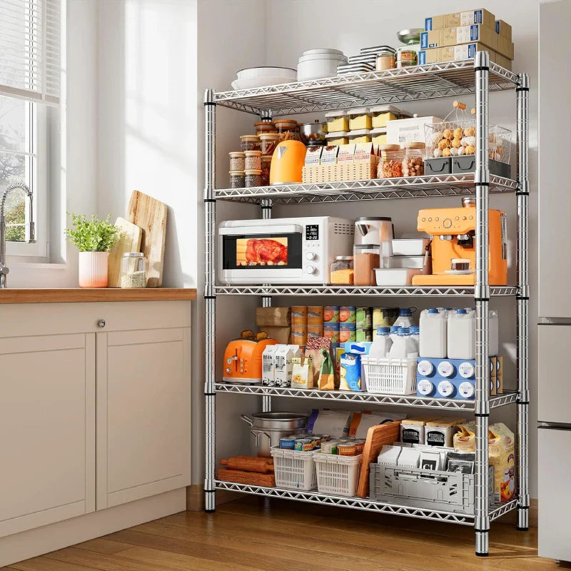 【🔥Factory Direct Clearout Sale🔥】35.5"W Wire Shelving, 5-Tier Adjustable Metal Shelves for Kitchen Pantry Loads 1200LBS,Chrome