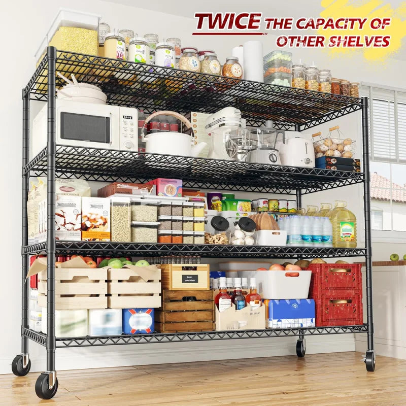 【🔥Factory Direct Clearout Sale🔥】75.6"H x 56"W Mobile Wire Shelving Units, 2,600lbs Heavy Duty Steel Shelving Rack, Adjustable Storage Shelves for Garage Kichen Commercial